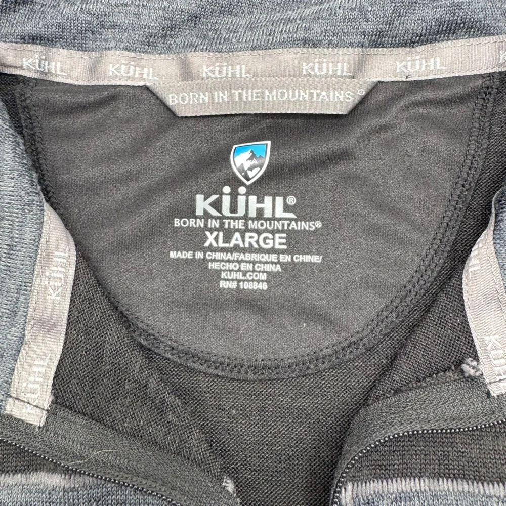Kuhl Men's XL Quarter Zip Pullover Black Grey Colorblock Thumbhole Hiking Top - Picture 2 of 6